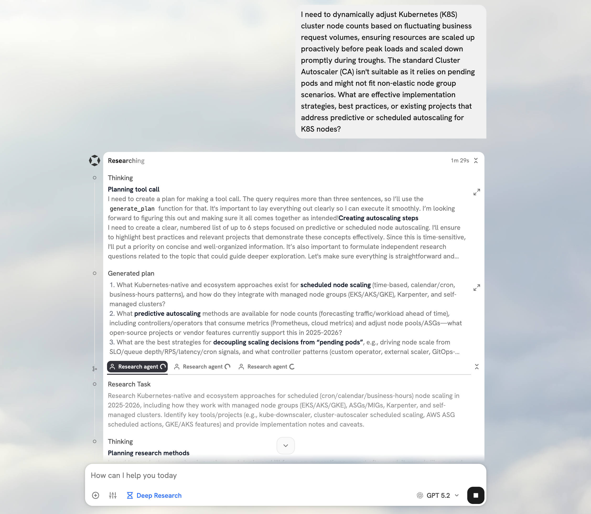 Onyx Deep Research in progress