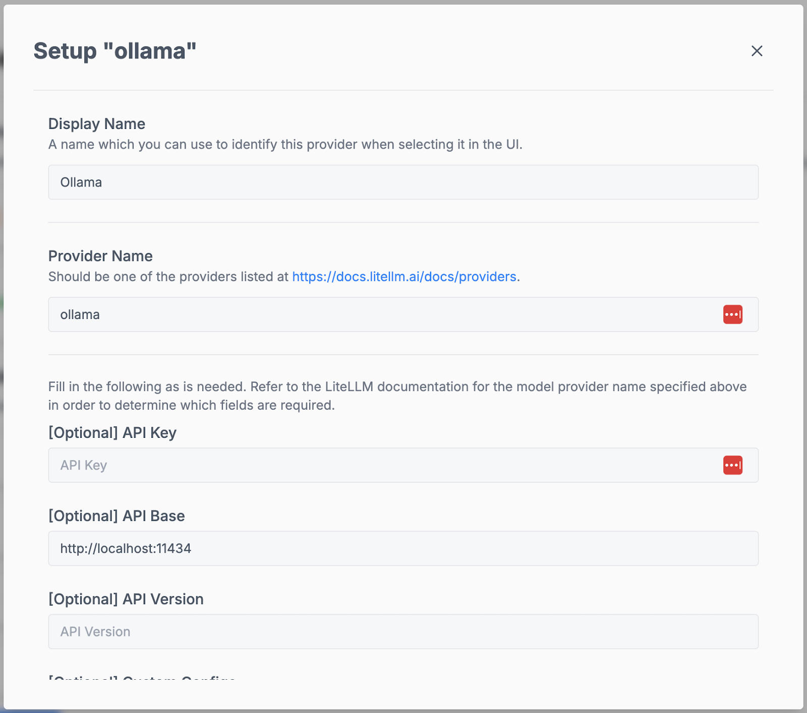 Ollama configuration page in Danswer
